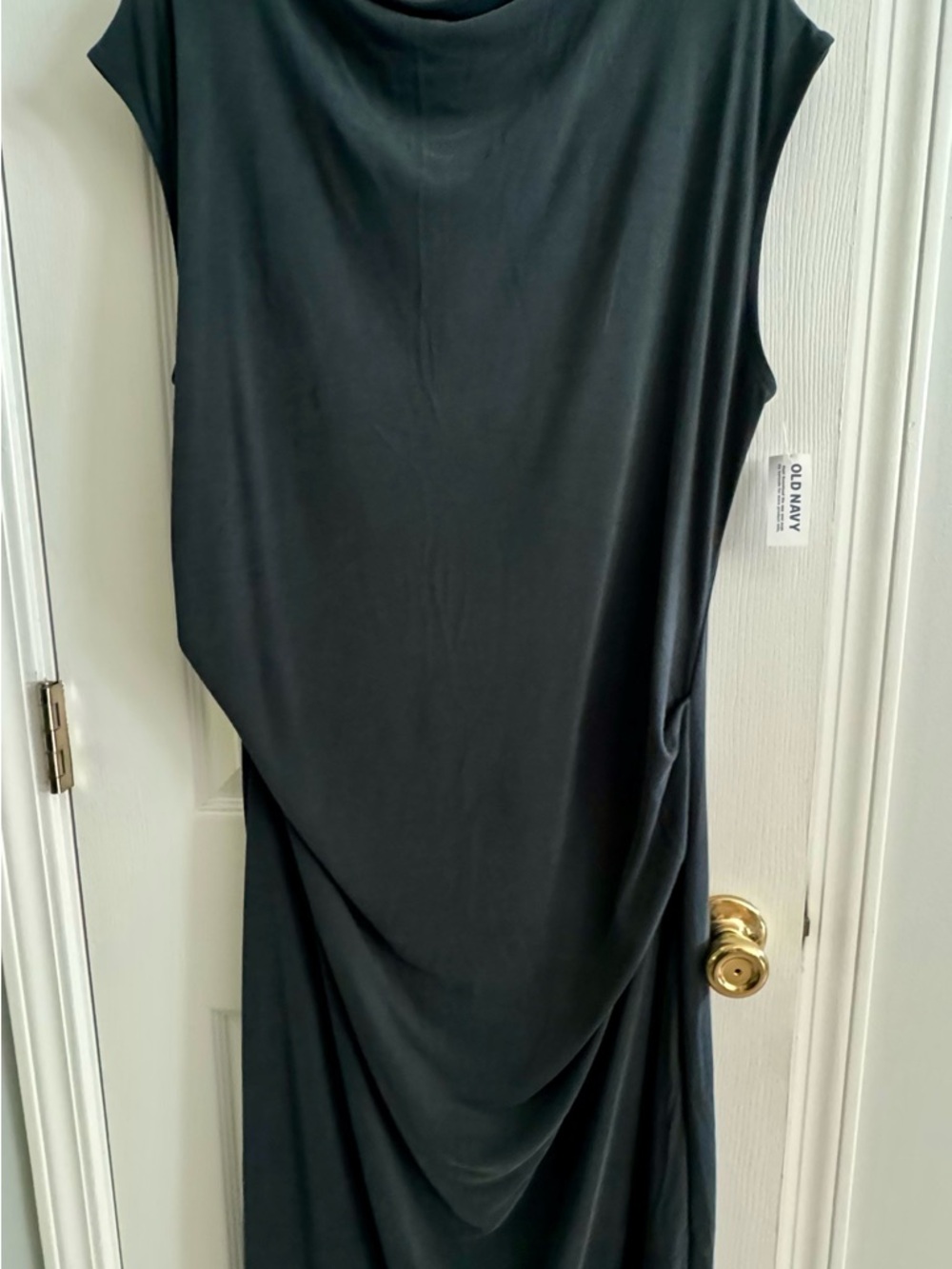 Old Navy Black Ruched Midi Sleeveless Dress XL NWT